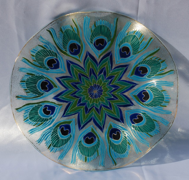 Plate painted round  Peacock plate cropped for blog